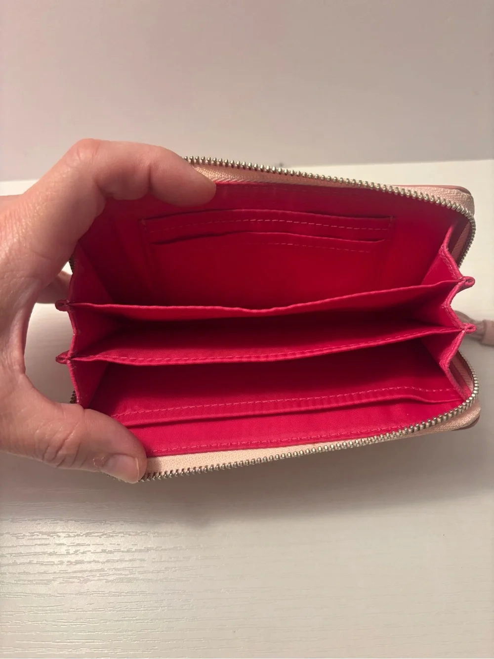 Coach Pink Floral Zip Wallet with Silver Logo